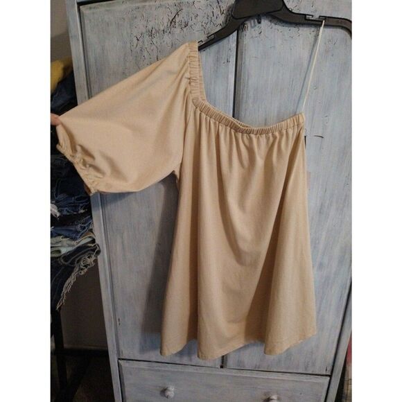 Things between Puff sleeve beige Nwt one sleeve medium dress Boho Cottage Core - Picture 1 of 10